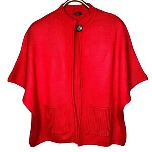 Vintage Tally Ho Size Extra Large Red Sweater Cape Pockets Short Sleeve